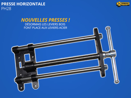 Presse horizontale PH28 pour établi. Mécanisme à vis double guidage. Fonte et acier massif. Qualité professionnelle. Broche d'établis nouveau modèle