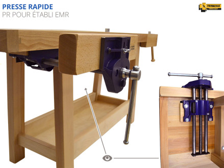 Presse rapide pour établis. Presse de serrage en fonte et acier massif, avec débrayage automatique. Presse d'établi de qualité professionnelle.