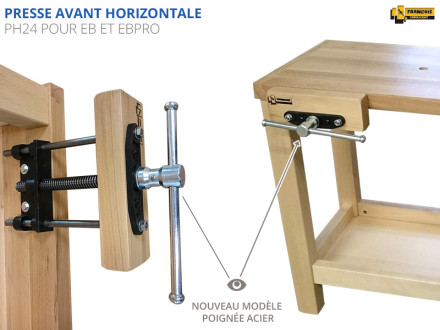 Presse avant horizontale pour établi bricoleur, établi de bricoleur, bois massif, hêtre massif, professionnel