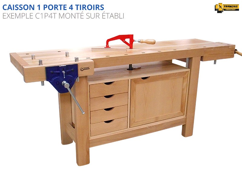 Etabli VERSO à plateau lino pied réglable en hauteur avec caisson coffre et  tiroir, Etabli d'atel