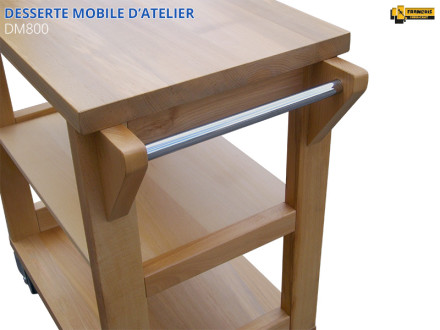 Desserte mobile servante mobile d'atelier DM800 en bois essence hêtre massif 3 plateaux 4 roulettes pivotante dont 2 avec freins