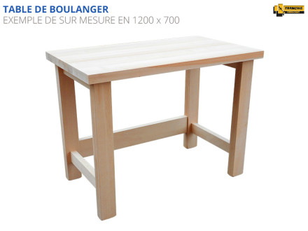 Table de boulanger professionnelle en hêtre massif. Table de boulanger sur mesure en bois massif, avec plateau de 50 mm, piétement robuste avec traverse de renfort sur les cotés et l'arrière afin de garder un esapce de rangement sous le plan de travail. Table de boulangerie, table de boulanger, table de travail pour boulanger, table de travail pour boulangerie, tour de boulanger, tour de boulangerie, parisien boulanger, parisien boulangerie, table fixe en bois massif, essence hêtre massif.