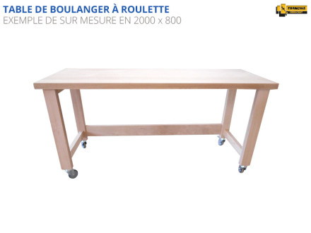 Table de boulanger professionnelle en hêtre massif. Table de boulanger mobile entièrement sur mesure. Équipé de roulette avec blocage. Table de boulangerie, table de boulanger, table de travail pour boulanger, table de travail pour boulangerie à roulette, tour de boulanger, tour de boulangerie, parisien boulanger, parisien boulangerie, bois massif, essence hêtre massif, qualité professionnelle, standard et sur mesure