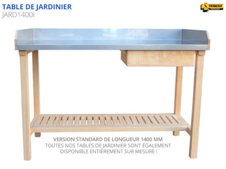 Table de rempotage, table de jardinage, table de jardinier, meuble de jardinier, bois massif, pin massif, plan de travail en inox, Table de jardinier qualité professionnelle. Table de jardinier standard et sur mesure