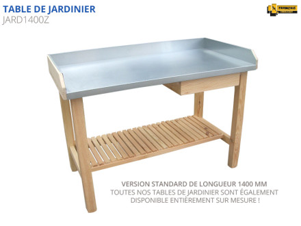 Table de rempotage, table de jardinage, table de jardinier, meuble de jardinier, bois massif, pin massif, plan de travail en zinc, Table de jardinier qualité professionnelle. Table de jardinier standard et sur mesure