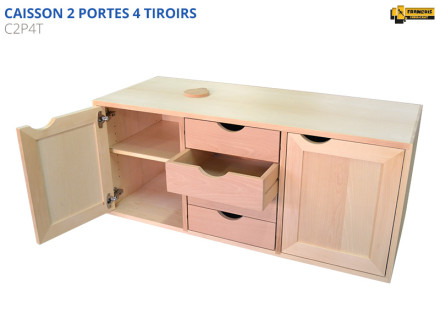 Caisson d'établi 2 porte et 4 tiroirs en hêtre, hêtre massif. Pour établis avec trou pour passage de valet. Qualité professionnelle standard et sur mesure