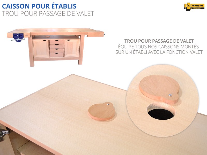 Établi bois - menuisier - 1,2 m - caisson 2 portes 4 tiroirs