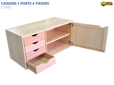 Caisson d'établi 1 porte 4 tiroirs en bois hêtre, hêtre massif. Accessoire pour établis, standard et sur mesure, qualité professionnelle