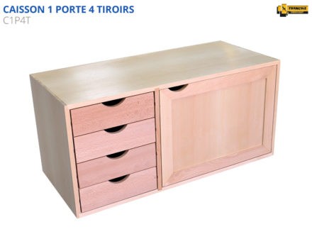 Caisson d'établi 1 porte 4 tiroirs en bois hêtre, hêtre massif. Accessoire pour établis, standard et sur mesure, qualité professionnelle